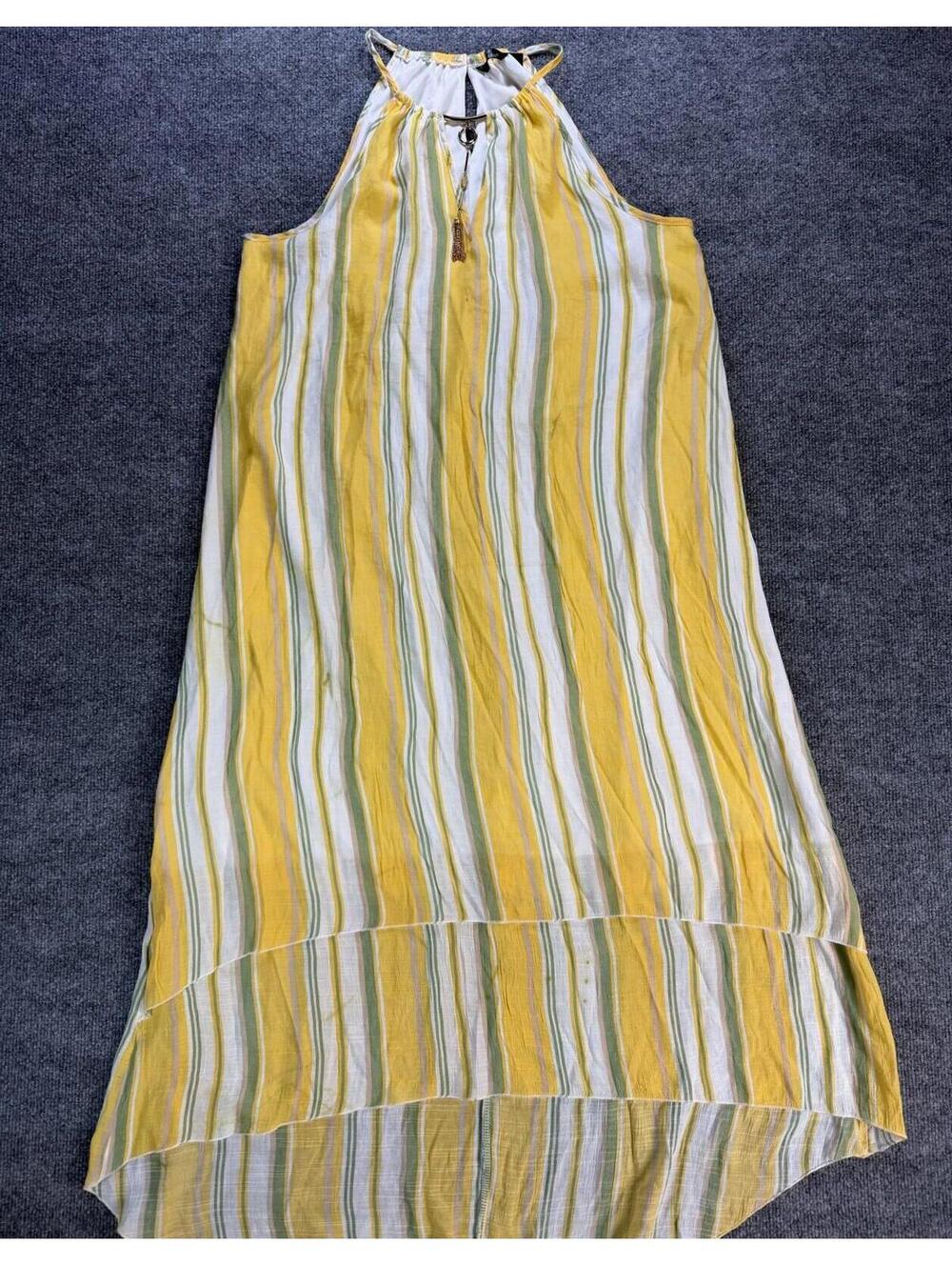 Mlle Gabrielle Yellow Green Striped Sleeveless High-Low Dress XL Summer, Pastel